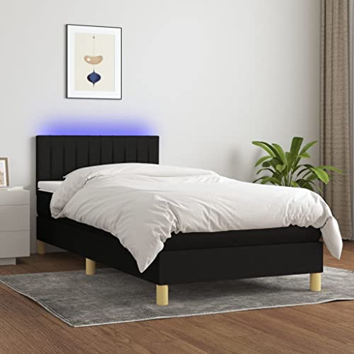 Frdhee Cama doble tapizada con colchón LED negro, 90 x 190 cm, tela, para habitaciones de invitados, dormitorio, fácil montaje