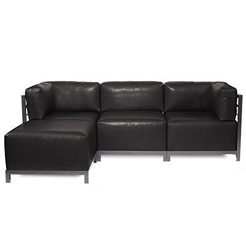 Image of Howard Elliott Collection Axis 4-Piece Modular Sectional Sofa with Cover, Convertible Cushioned Sofa with Wide Chaise for Indoor and Outdoor Use, Living Room or Office, Titanium Frame, Avanti Black
