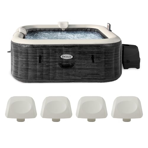 Intex PureSpa Plus Greystone Square Hot Tub 6 Person Inflatable 94' Outdoor Relaxing 170 AirJet Spa Bundled with 4 PureSpa Cushioned Headrest Pillows