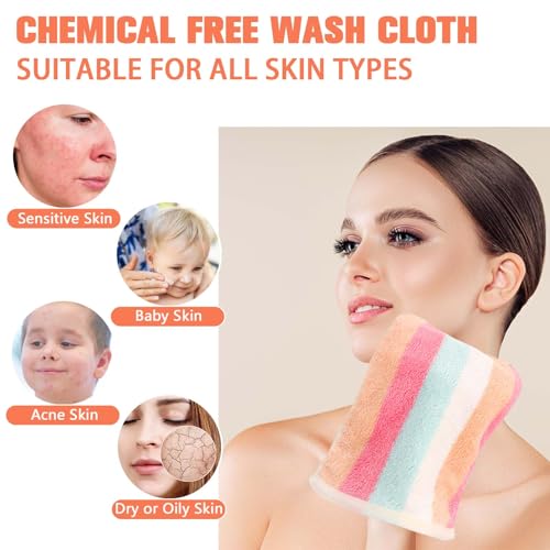 PHOGARY Mikrofaser Waschlappen Set 6 für Gesichts & Körperhandtücher, Kinder Baby Erwachsene Weiche Waschlappen, Coral Fleece Waschhandschuhe, Regenbogenstreifen, 21×15cm
