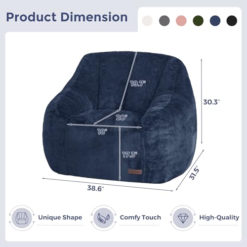 Image of MAXYOYO Bean Bag Chair, Comfy Bean Bag Sofa with Back Support, Faux Fur Bean Bag Chair for Adults and Kids, Stuffed Floor Sofa for Living Room, Bedroom, Apartment, Navy