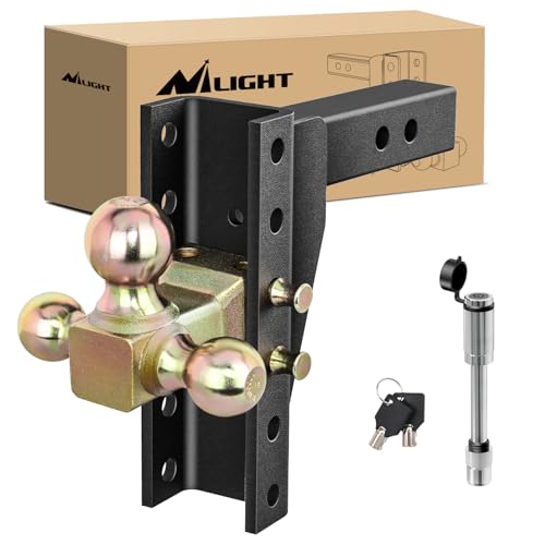 Image of Nilight Adjustable Tri-Ball Trailer Hitch Mount 8 Inch Drop /Rise Hitch 1-7 /8 inch 2 inch 2-5 /16 inch Fits 2-Inch Receiver 15000lbs GTW for Heavy Duty Truck with Anti-Theft Pin