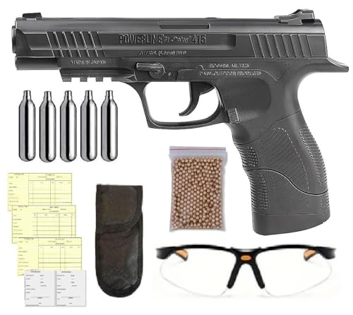Pack Pistola Daisy 415 CO2 Cal. 4.5mm de 3,5 Julios de Potencia con Funda, Balines de Acero, Bombonas CO2, Gafas de protección + Tarjeta de Armas