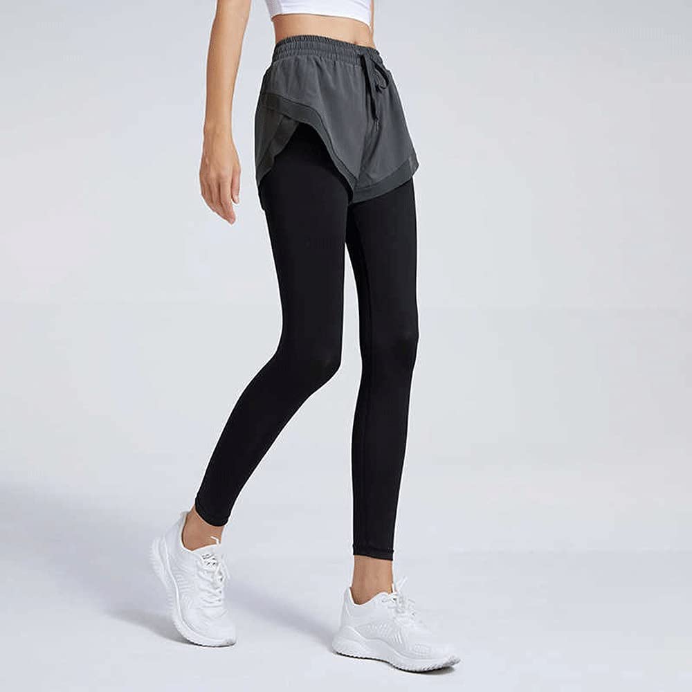 Yogahose Zweiteilige gefälschte Fitnesshose Schlankheit und eng anliegende Damenhosen Elastische Laufhose zum Hüftheben Große Yogahosen