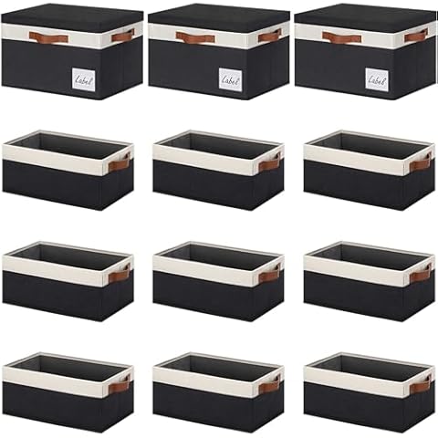 GhvyenntteS 6 Packs Small Closet Storage Bins with Handles 11.8 x 7.87 x 5.11 Inch, 3 Packs 15 x 11 Inch Fabric Storage Bins with Lids and Label Cover