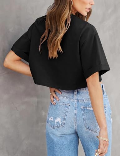 Tankaneo Women Crop T-Shirts Half Sleeve Drop Shoulder Cropped Tops Y2K Casual Summer Basic Tees4