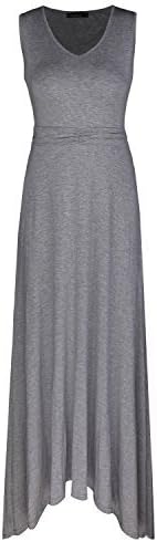 OUGES Women's V Neck Sleeveless Casual Long Maxi Dresses