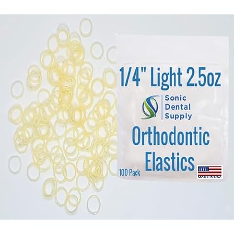 1/4 Inch Orthodontic Elastic Rubber Bands - 100 Pack - Natural Latex, Light 2.5 Ounce Small Rubberbands, Braces, Dreadlocks Hair Braids, Tooth Gap, Packaging, Crafts - Sonic Dental - Made in USA Cover