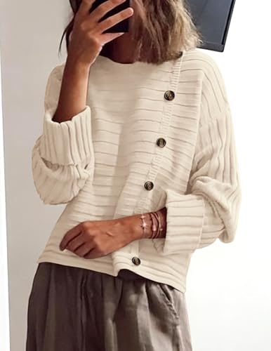 Image of PRETTYGARDEN Womens Sweaters Fall 2026 Casual Long Sleeve Crewneck Button Loose Winter Knit Pullover Sweater Tops