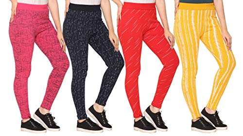 Image of SHAUN Women Free Size (Waist Size-26-34 inch) Stretchable Jegging (Length 37-39 inch Pack of 4)