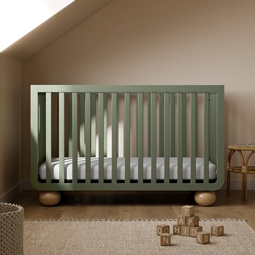 Image of Storkcraft Amalfi 5-in-1 Convertible Crib with Toddler Guardrail - GREENGUARD Gold Certified, Conversion Kit Included, Fits Baby Crib Mattress, Converts to Full Bed (Olive and Driftwood)