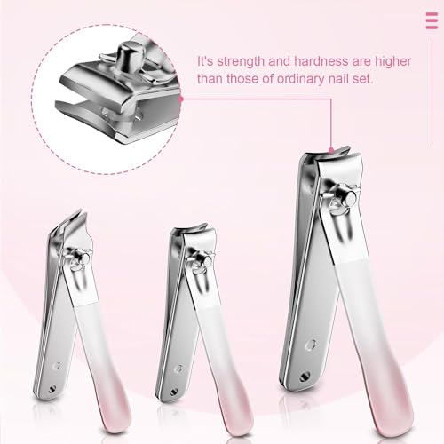 Agabani 4pcs Portable Nail Clipper Set, Manicure Kit Including Pointed Nail Clipper, Straight Nail Clipper, Nail File, PU Storage Bag, Suitable For Home And Travel Use, Gifts for Women and Men(PINK)