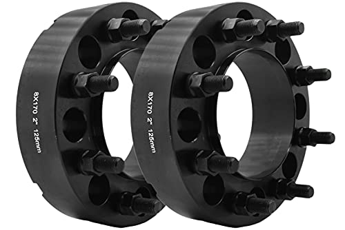 2 Pc REAR 8x170 MM Hub Centric Wheel Spacers Adapters Black True Hub/Wheel Centric 14x2.0 Coarse Thread Compatible With Ford F-250 F-350 1999-2002 Made In USA + Thread Locker