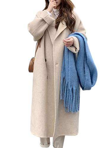 Womens Winter Lapel Double Breasted Trench Coat Business Casual Wool Blend Long Pea Coat2