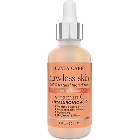 Olivia Care Vitamin C + Hyaluronic Acid Flawless Essential Facial Oil Acid 100% Natural, Reviving, Hydrating, Calming & Soothing. Stabilize & Retain Moisture 2 fl oz (Vitamin C) Cover
