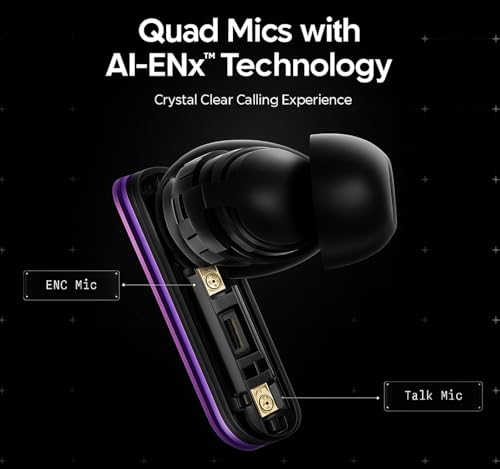 Image of Original Bluetooth Buds for Boat Nirvana X TWS Earbuds Delivering Gaming-Focused Audio, Fast Charge & Durable Design - Purple