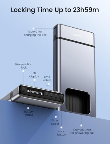 Vaydeer LB2012 Metal Phone Lock Box, Cellphone Locker Box With Timer, Timed Safe Locked Container For Phone, Portable Smartphone Jail Storage For Kid Families Teacher Classroom Self Control Bad Habit-Gray thumb #6
