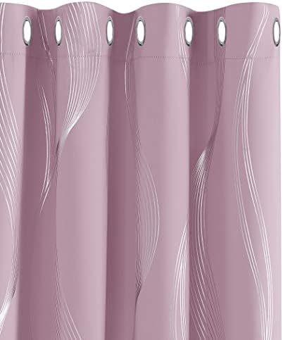 Deconovo Grey Blackout Curtains for Living Room 72 Drop Silver Wave Line Foil Printed Blackout Curtains Thermal Insulated Curtains Eyelet Curtains for Baby Nursery 46 x 72 Inch Grey Two Panels
