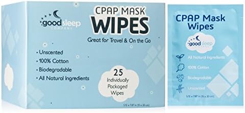 GoodSleep Company CPAP Mask Wipes for Travel - 25 Pack Unscented - Natural Formula, 100% Cotton and Biodegradable