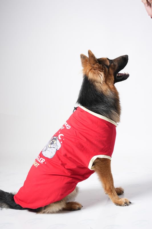 Image of Thunder Tails Premium Cotton Dog T-Shirt | Adjustable Neck | for Large Dogs| Red | 4XL | for German Shephard