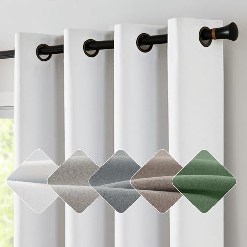 jinchan 100% Blackout Curtain 90 Inches Long White Curtain for