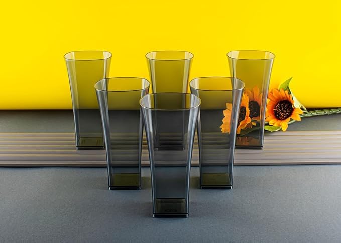 Image of SORATH Premium Drinking Glasses Set - Pcs Transparent Glassware | Stylish Tapered Glass Tumblers for Water, Juice & Cocktails | Modern Everyday Drinkware for Home & Commercial Use (Black, Pack of 12)
