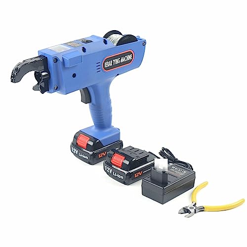 Rebar Tying Machine, 12V 8-34mm Automatic Handheld Rebar Tier Gun Steel Bar Rod Strapping Binding Tool, w 2 Batteries