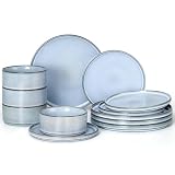 E-far 12-Piece Plates and Bowls Sets, Stoneware Dinnerware Dishes Sets for 4, Kitchen...
