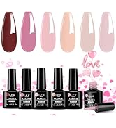LKE Gel Nail Polish Set，6 Colors Skin Tones Gel Nail Polish Kit Nude Light Neutral Pink Nail Poli...