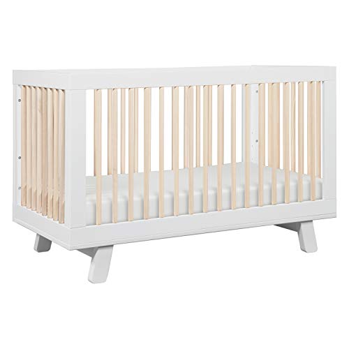 Image of Babyletto Hudson 3-in-1 Convertible Crib with Toddler Bed Conversion Kit in White and Washed Natural, Greenguard Gold Certified