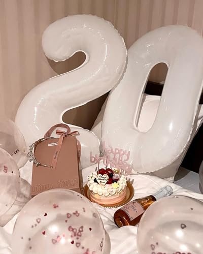 Image of White Number Balloon 40 Inch, Translucent 0 Number Balloons, 10 20 30 40 50 Numbers Balloon Birthday Decorations, White Party Supplies for Women Men