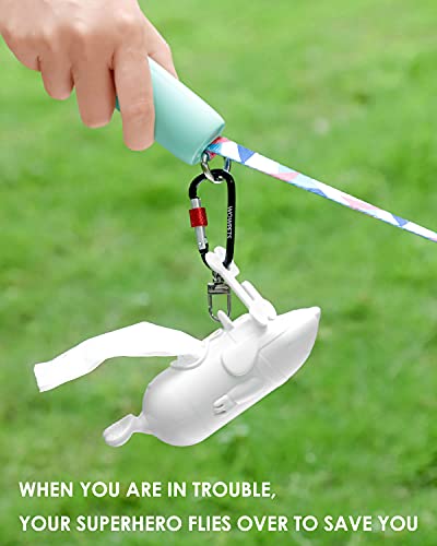 Image of Poop Bag Holder Dispenser with Used Waste Bag Carrier, Creative Styling, ABS Body, 360 Rotatable Lockable Buckle for Leash (White)