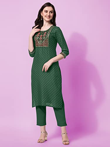 Image of MIRCHI FASHION Women Rayon Sequin Embroidery and Polka Dots Print Straight Kurta
