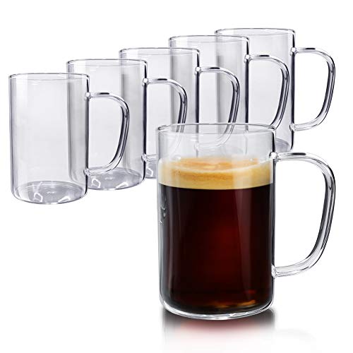 Schliersee Glass Coffee Mugs Set of 6, Small Thin Cups for Tea Juice Beer Water Hot or Cold Beverages 10 Ounce (300 ml)