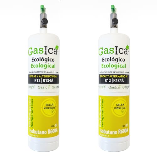 PACK AHORRO 2 ENVASES GASICA D2 GAS REFRIGERANTE ORGÁNICO AUTOMOCIÓN COCHE 400gr CADA BOTELLA COMPATIBLE CON R134A R12
