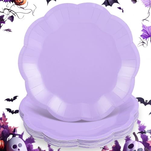 Image of NatNarr 30 Pcs Light Purple Paper Plates, 9 Inch Scalloped Lavender Plates