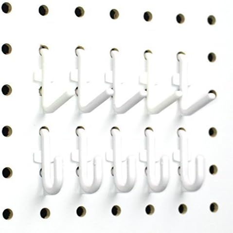 JSP Manufacturing Plastic Locking J Hook & L Hook Pegboard Kit | Garage Tool Craft Jewelry Storage Pegboard Organizer (50, White)