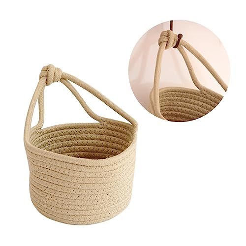 Healifty Cesto Portaoggetti Sospeso Rotondo in Corda Di Cotone Cachi, Organizer Per Giochi e Accessori Casa, Contenitore Tessuto Resistente Per Area Ragazzo Ragazza