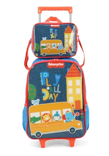 Kit Mochila Rodinhas e Lancheira Pre escola Fisher Price Luxcel 39682 (AZUL)