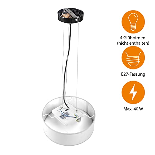 Smartwares Deckenleuchte – Textilschirm – 50 cm Ø – 4x E27 – Max. 18 W – Für LED geeignet – Weiß – IDE-60043