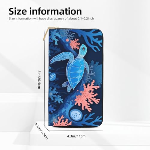 Abstract Blue Turtle Print Wallet Women, Leather Bifold Multi Card Wallet, Long Purse Women's Wallets2
