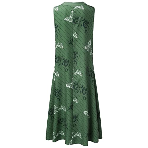Vestidos de verano para mujer con estampado de hojas, cuello en V, sin mangas, bolsillo largo, vesti