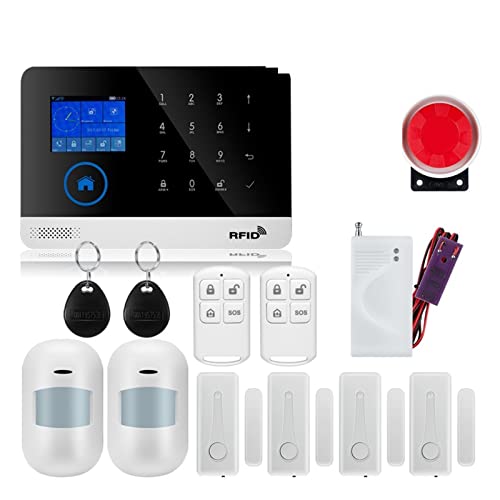 Alarmas para Casa, Tuya wifi GSM Protección de seguridad del hogar Sistema de alarma inteligente Pantalla táctil Kit de ladrones móviles Aplicación Control remoto RFID Brazo y desarmar(W2B16)
