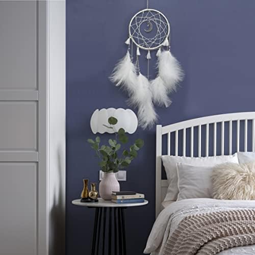 Apradas Dream Catcher with Light Handmade Sweet Dream Catchers with Lights Girl Bedroom Accessories Wall Hanging Decoration Blessing Gift (White)