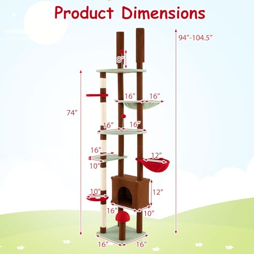 Árbol para gatos ajustable de hasta 265 cm, diseño seta miniatura 3