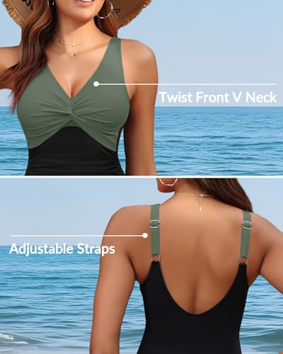 Image of Holipick Women Tummy Control One Piece Swimsuit - Push Up Bathing Suit Full Coverage Slimming Swimwear