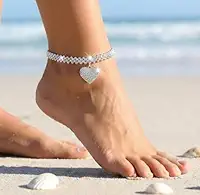 Tornozeleira de coração prata para mulheres - Pulseira de tornozelo com pingente de coração ajustável, joia delicada para os pés para praia, verão, joia romântica presente para ela