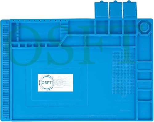 Image of Premium Soldering Mat Insulation Silicone Magnetic Repair Work Mat Heat-Resistant Mat for BGA and Gun Soldering Iron, Workbench, Cell Phone Laptop Repair, Size: 17.8 x 11.8 inch (Blue)