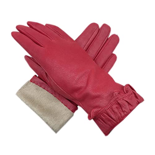 Guantes de Piel de Oveja para Mujer de Invierno Guantes de conducción con Forro Suave Grueso de Cuero cálido