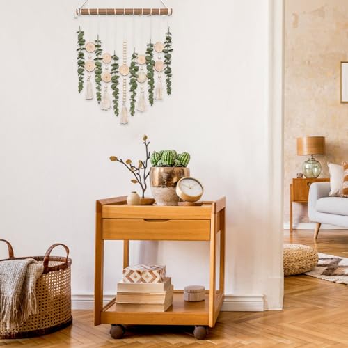 Suspension en eucalyptus artificiel et pompon en bois style champêtre - 6